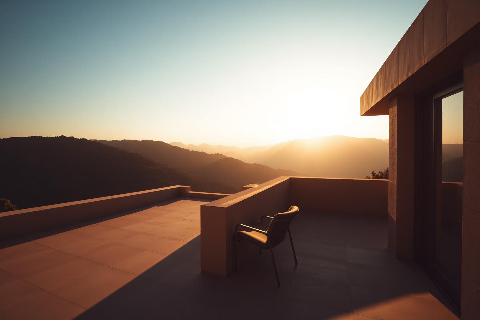 Terrasse mit Bergblick im Abendlicht